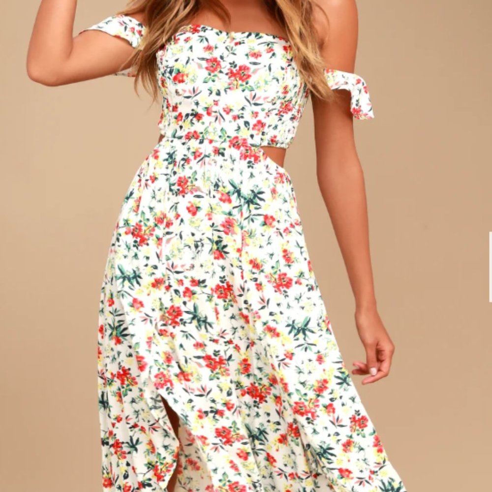 LUSH Floral Print Off-the-Shoulder Maxi Dress